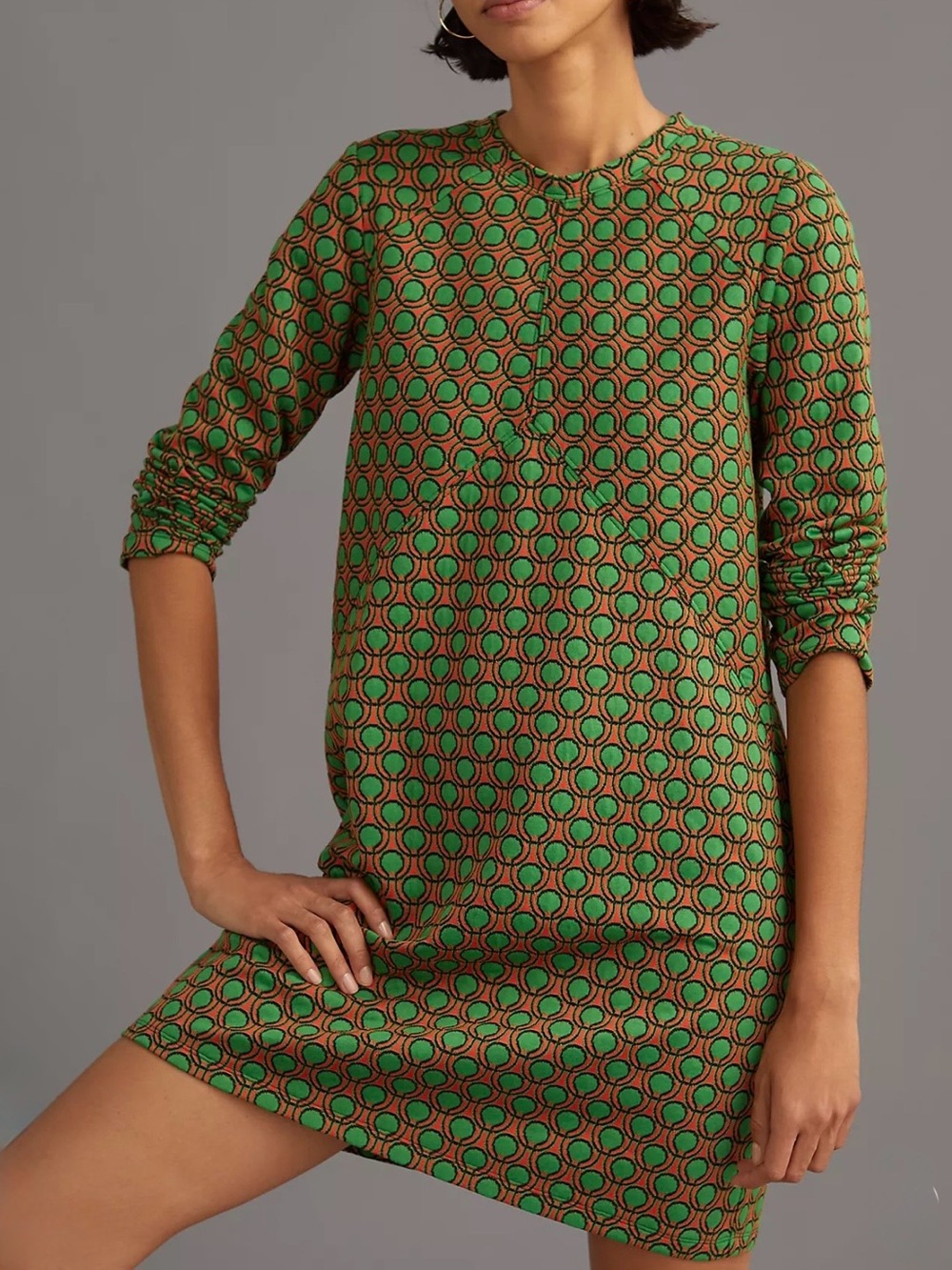 Maeve Anthropologie Jacquard Shift Mini Dress Green Orange Cutout S EUC